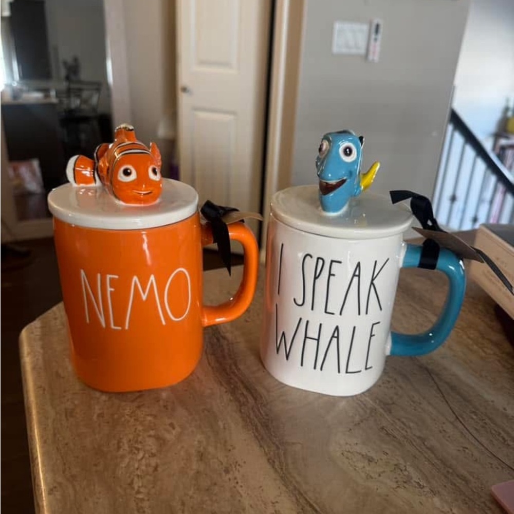 Rae Dunn Nemo and Dory Ceramic Mug Set - Orange and White